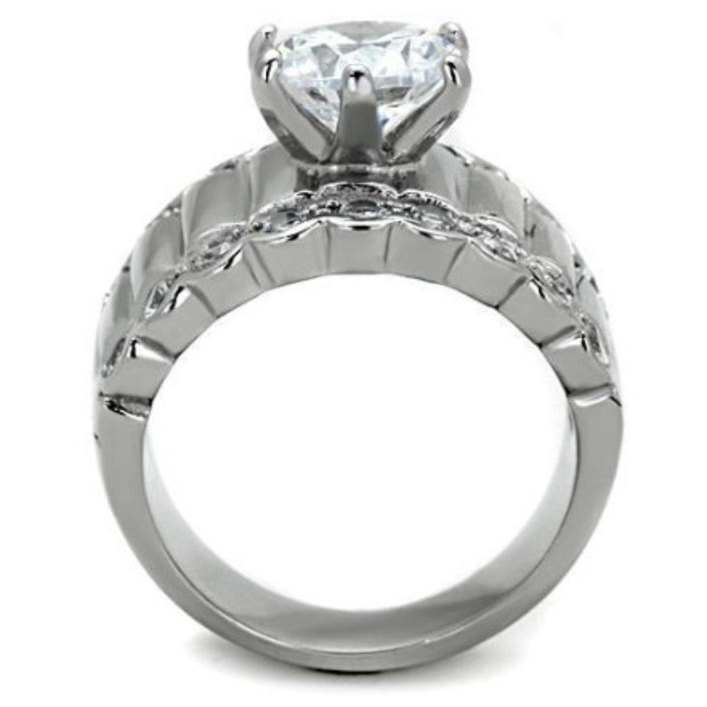 STAINLESS STEEL Round Cut Cubic Zirconia Wide Band Ring - Picture 16 of 16